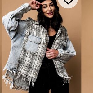DIL Plaid and Denim Frayed Jacket